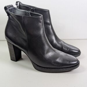 PAUL‎ GREEN Black Leather Stacked Heel Stud Detail Ankle Booties Women's 7.5